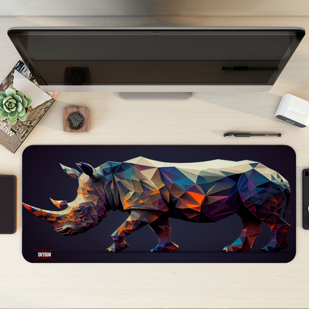 Rhinoceros Depicted Low Poly Style Large Desktop Mat